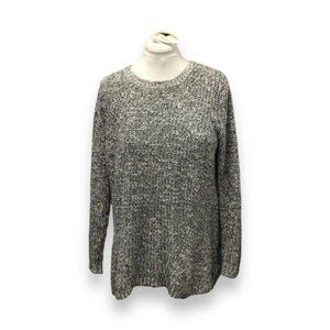 Cliche’ Womens Long Sleeve Crew Neck Sweater Longline High-Low Wool Blend Gray L